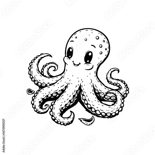Delightful octopus illustration showcasing whimsical marine life and featuring charming vector