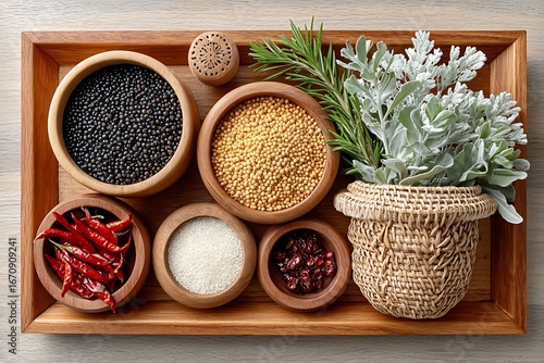 Fototapeta Naklejka Na Ścianę i Meble -  Round tray with kitchen dry spices high resolution picture