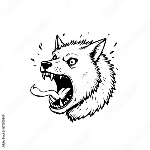 Fierce canine portrait unleashing untamed aggression displaying a snarling face with menacing