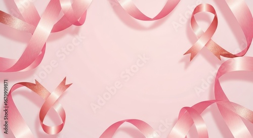 Pink ribbons arranged in a frame, symbolizing breast cancer awareness.