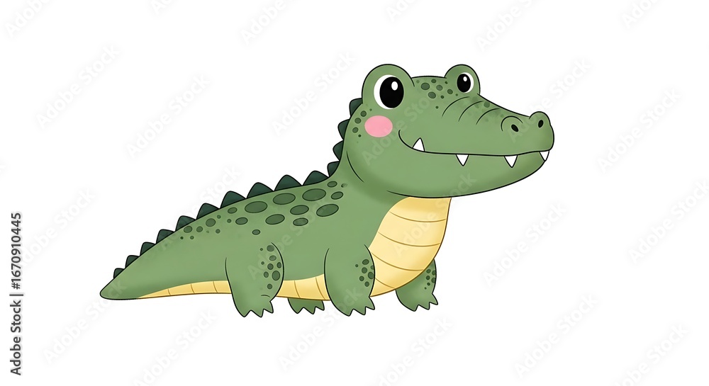 Naklejka premium Adorable Cartoon Alligator Isolated on White Background with Happy Expression
