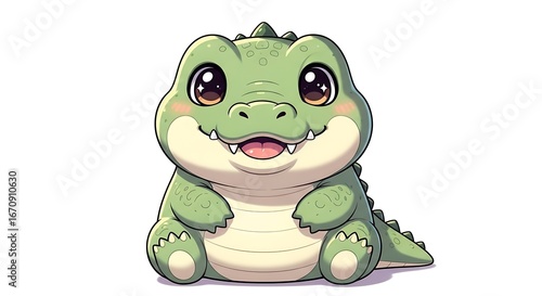 Cute happy cartoon baby alligator sitting isolated on white background playful reptile character