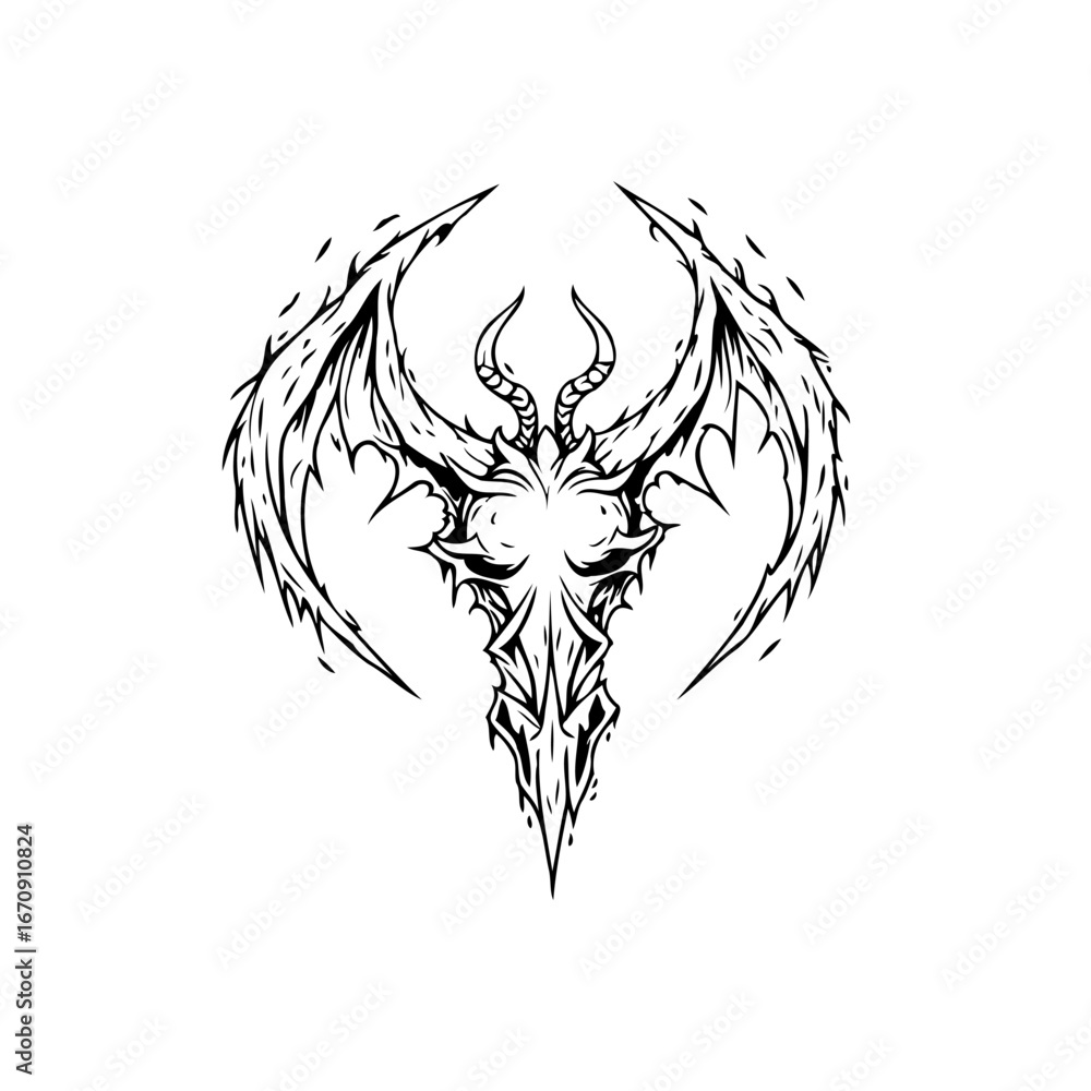 Obraz premium Monochrome dragon creature in artistic representation with wings and horn perfect for thematic