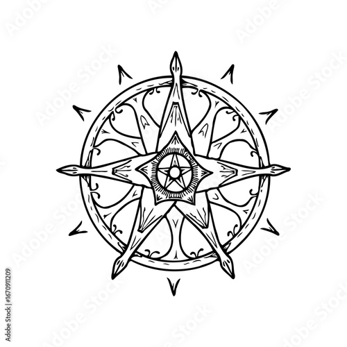 Mystical stellar design illustration with circular intricate details that evoke esoteric symbolism