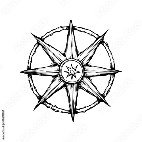 Nautical compass illustration guiding journey direction, offering navigational instrument,