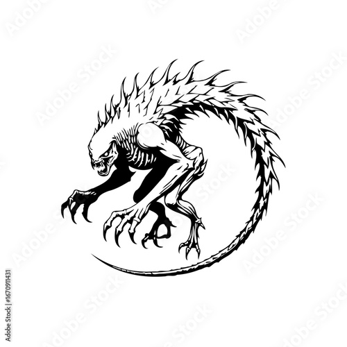 Silhouette of a spine covered creature with sharp claws embodying darkness and unsettling fantasy