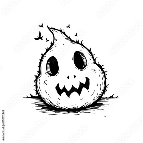 Whimsical halloween ghost illustration with flying silhouettes creating an eerie yet playful