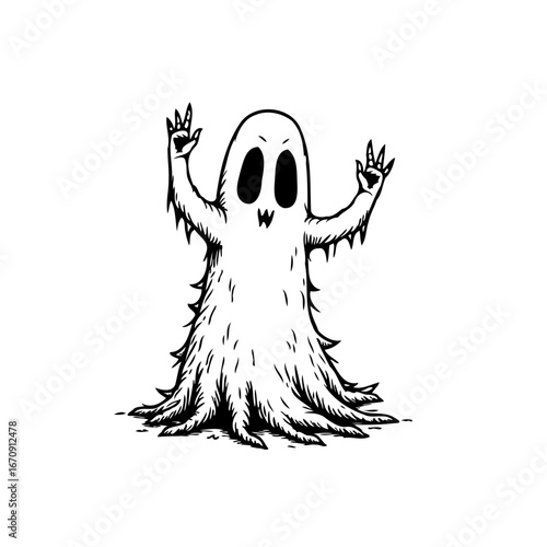 Whimsical halloween spirit doodle illustration evoking spooky fun with charming black and white