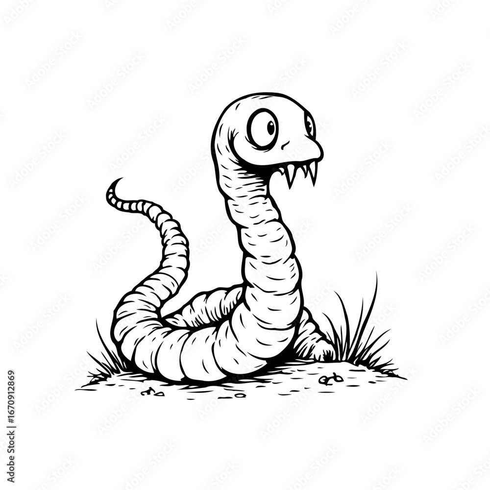 Fototapeta premium Whimsical serpentine drawing showcasing its playful character with subtle textures on clear white