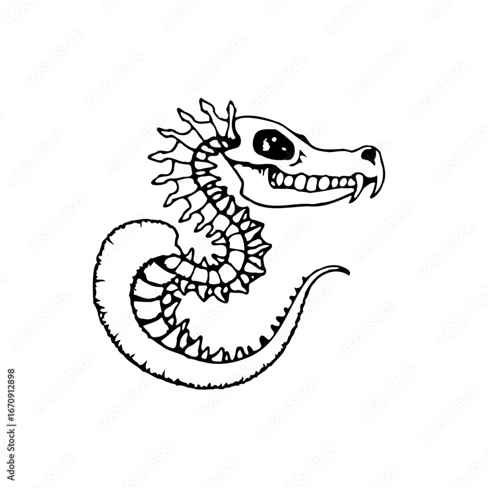 Obraz premium Whimsical skeletal seahorse drawing showcasing intricate bone structure a playful macabre creature
