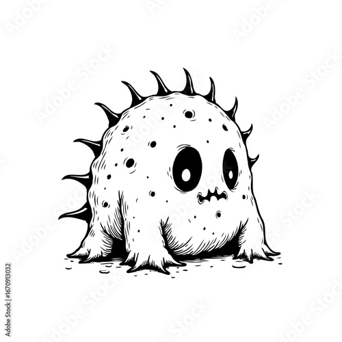 Whimsical spiky character illustration showcasing cute monster art with humorous expression