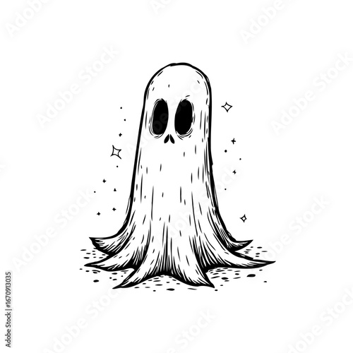Whimsical spectral form amidst twinkling constellations a hand drawn illustration for halloween
