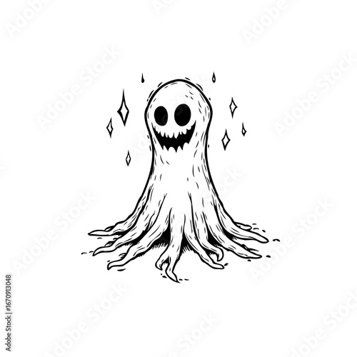 Whimsical spectral figure with whimsical essence drawing halloween illustration black ink spectral