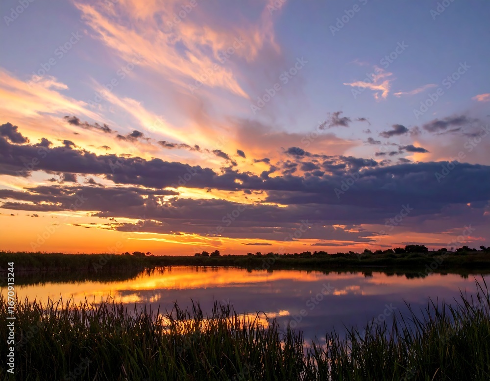 Obraz premium Serene sunset over a calm lake