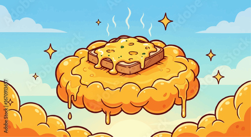 Welsh rarebit day rarebit galês vector 3 of september vector delicious cheese toast recipe on cloud nine a tasty breakfast or snack cartoon illustration for food lovers