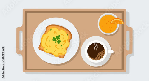 Welsh rarebit day rarebit galês vector 3 of september vector breakfast tray with scrambled eggs on toast coffee and orange juice vector illustration art design