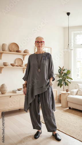 Portrait of Mature stylish woman at home in living room