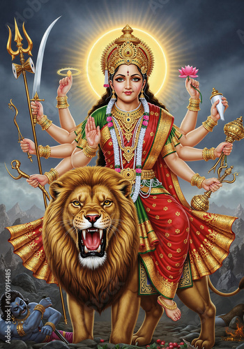 Wallpaper Mural Durga Mata Idol – Divine Sherawali for Navratri
 Torontodigital.ca