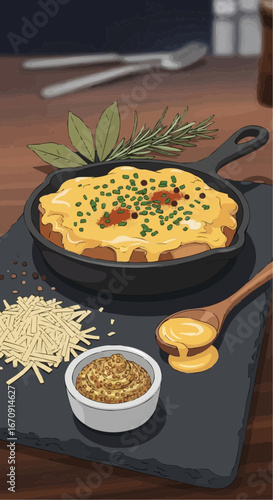 Welsh rarebit day rarebit galês vector 3 of september vector delicious cheese toast recipe in cast iron skillet with mustard and herbs for gourmet food lovers