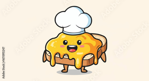 Welsh rarebit day rarebit galês vector 3 of september vector cute cartoon toast with honey and chef hat illustration for kids food and bakery products design use