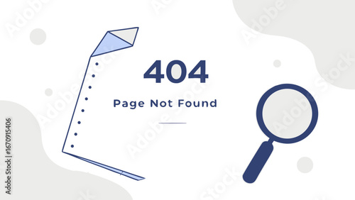 404 Error Page Not Found Illustration with Abstract Shapes and Magnifying Glass.