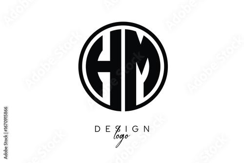 HM Circular Monogram Logo Modern Black & White Emblem for Luxury Branding & Elegant Visual Identity