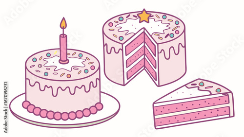 Delicious Birthday Cake with Candle Slice and Sprinkles Perfect for Celebrations.