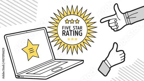 Five Star Rating Concept for Laptop.