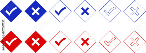 Check Mark and Cross Mark Icons in Diamond Shapes