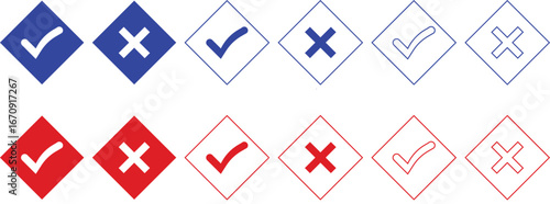 Check Mark and Cross Mark Icons in Diamond Shapes