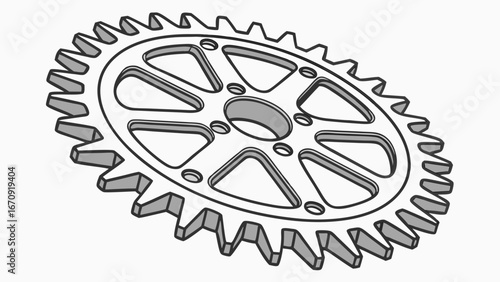 Isometric View of a Gear Mechanical Part Industrial Cogwheel Engineering Design 3D Model Technical Illustration Machine Component Manufacturing Technology Precision Engineering Gearwheel Cog Sprocket.