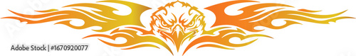 dynamic racing flame decals and speed stripes in orange and red for vehicle customization and sports graphics, eegle head