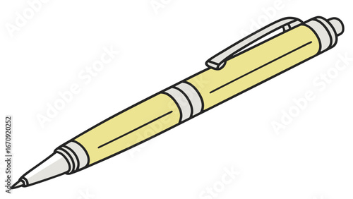 Pastel Yellow Ballpoint Pen Writing Instrument Office Supply Stationery Illustration.