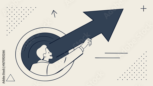 Person Pushing an Upward Arrow.