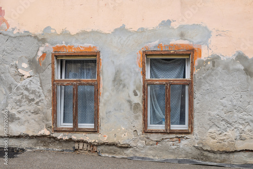 Windows in an old building in Serbia.