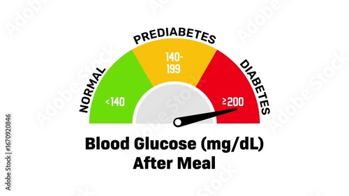 Animated Blood Glucose Gauge, Normal, Prediabetes, Diabetes Needle Indicator for Health Videos