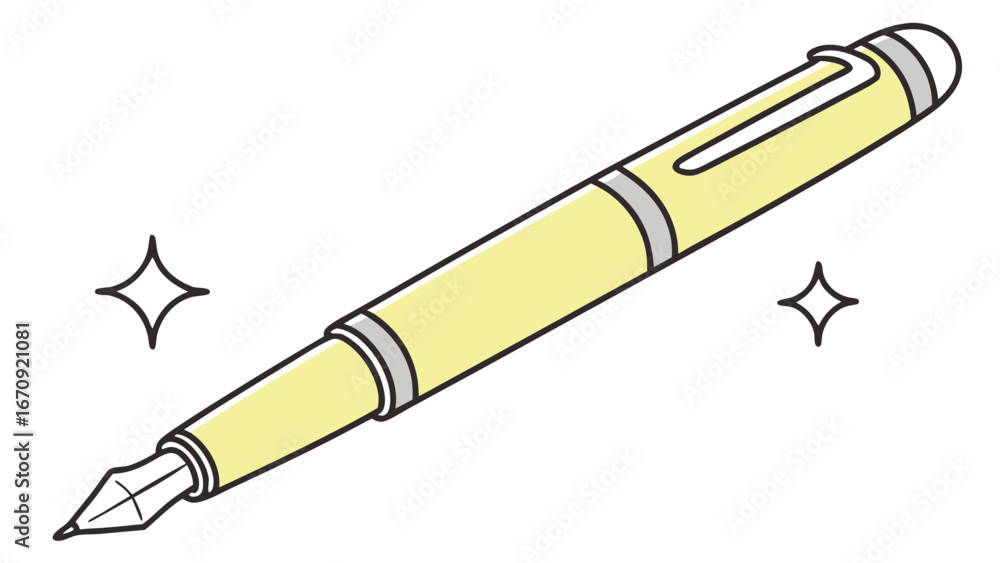 Naklejka premium Yellow Fountain Pen Writing Instrument Stationery Office Supplies Elegant Design Vector Illustration Graphic Design Element Business School Education Note Taking Calligraphy Handwriting Luxury Pen Pr.
