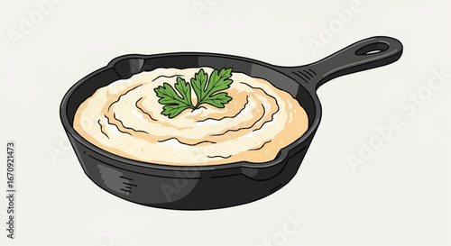 National grits for breakfast day september 2nd vector delicious mashed potatoes recipe in cast iron skillet with fresh parsley garnish for gourmet food lovers