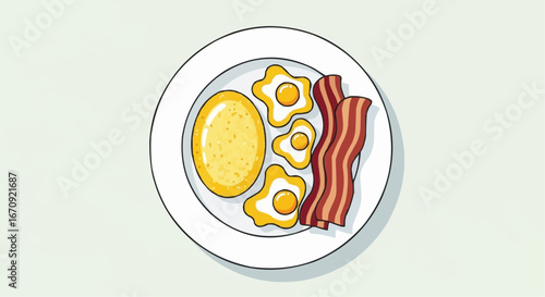 National grits for breakfast day september 2nd vector delicious breakfast plate with sunny side up eggs bacon and pancake food illustration drawing design art