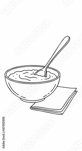 National grits for breakfast day september 2nd vector bowl of soup with spoon and napkin drawing illustration for food blog and recipe website content use