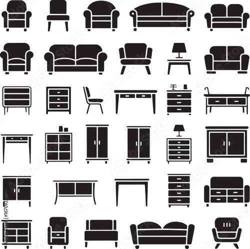 Assortment of Black Silhouette Furniture Icons chair armchair