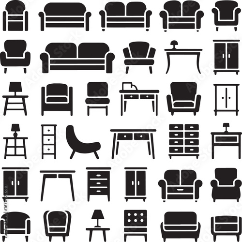 Diverse Collection of Black Silhouette Furniture Icons chair armchair