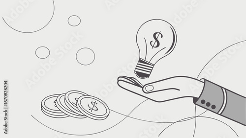 Financial Idea Business Concept Illustration Money and Light Bulb Graphic Design.