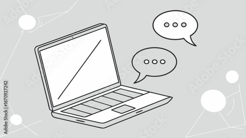 Laptop computer with chat bubbles digital communication online conversation internet communication technology illustration communication concept website design element social media graphic online cha.