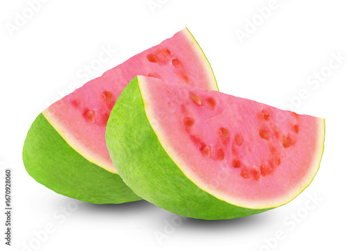 Photo of two slices of guava isolated on transparent background