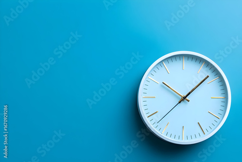 Wallpaper Mural A minimalist clock design on a blue background, showcasing simplicity and modern style, perfect for time management and home decor inspiration. Torontodigital.ca