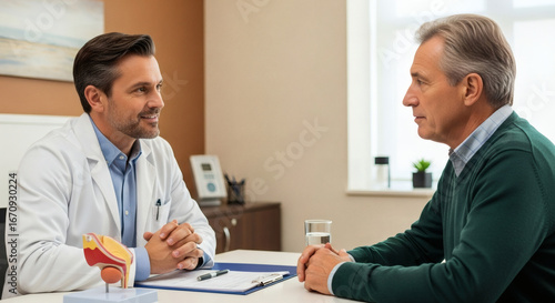 Wallpaper Mural Doctor consulting with a patient at a desk with a bladder model and clipboard in an office setting Torontodigital.ca