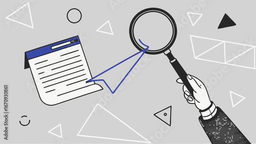 Magnifying Glass Inspecting Document Abstract Illustration Search Concept.