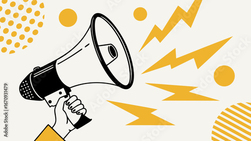 Hand Holding Megaphone Announcing Important News Announcement Illustration Marketing Advertisement Communication Concept.