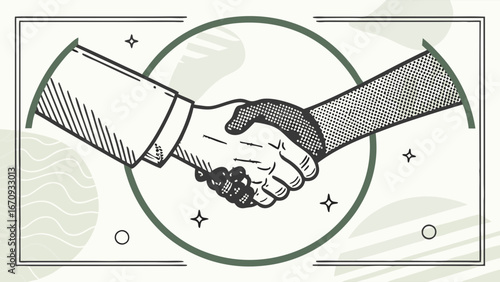 Hand drawn illustration of a handshake agreement partnership collaboration concept.